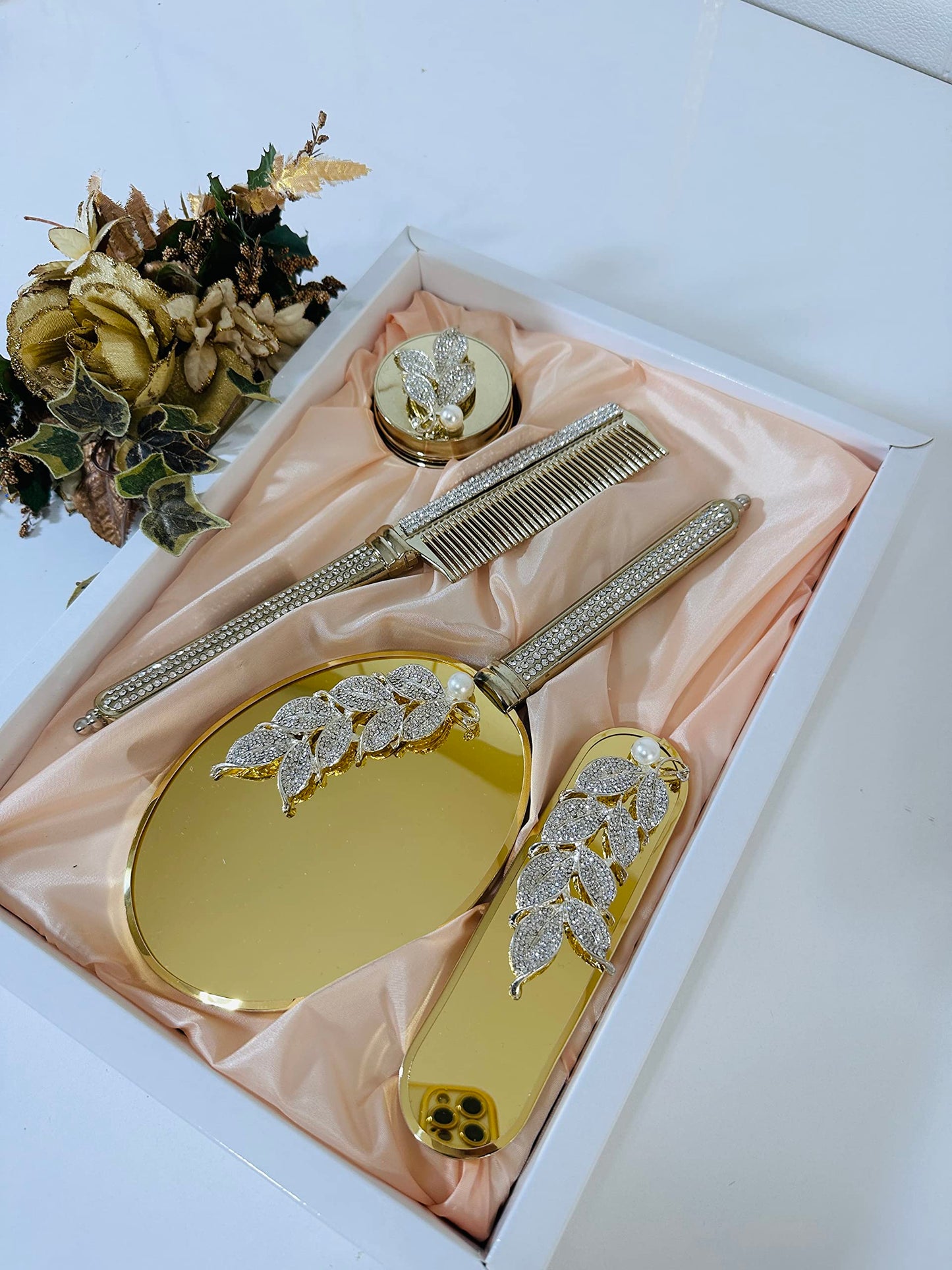 Elegant Vintage Vanity Mirror Comb Hair Brush Set | Handcrafted Beauty Ensemble
