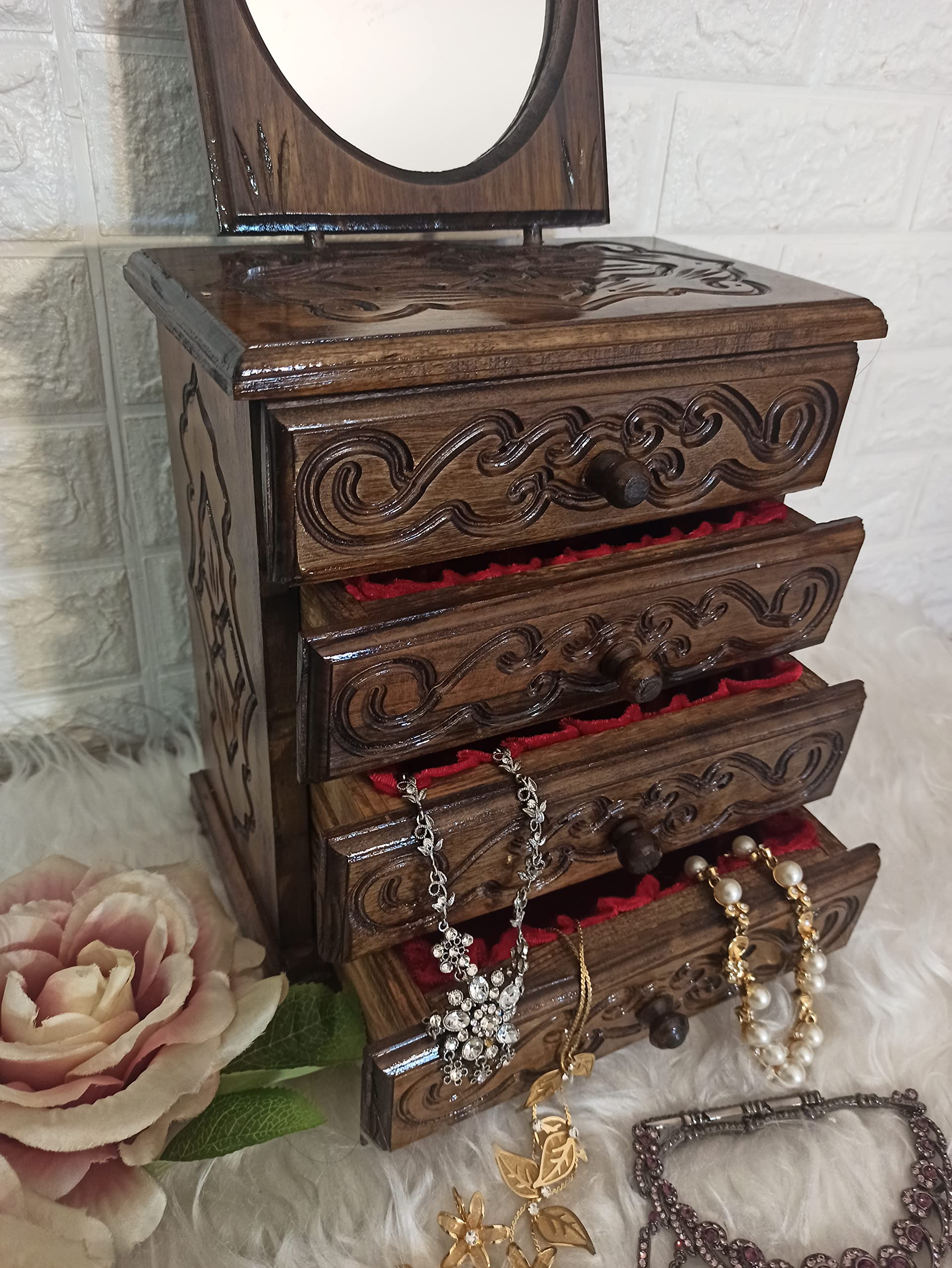 Hand-carved walnut wood chest
