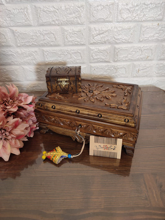 Handmade Carved Wooden Locking Puzzle Keepsake Box