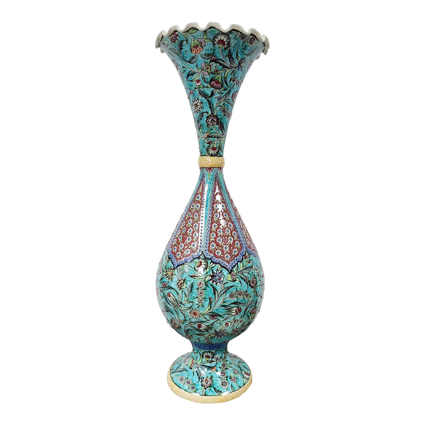 Floral aquamarine design on ceramic vase