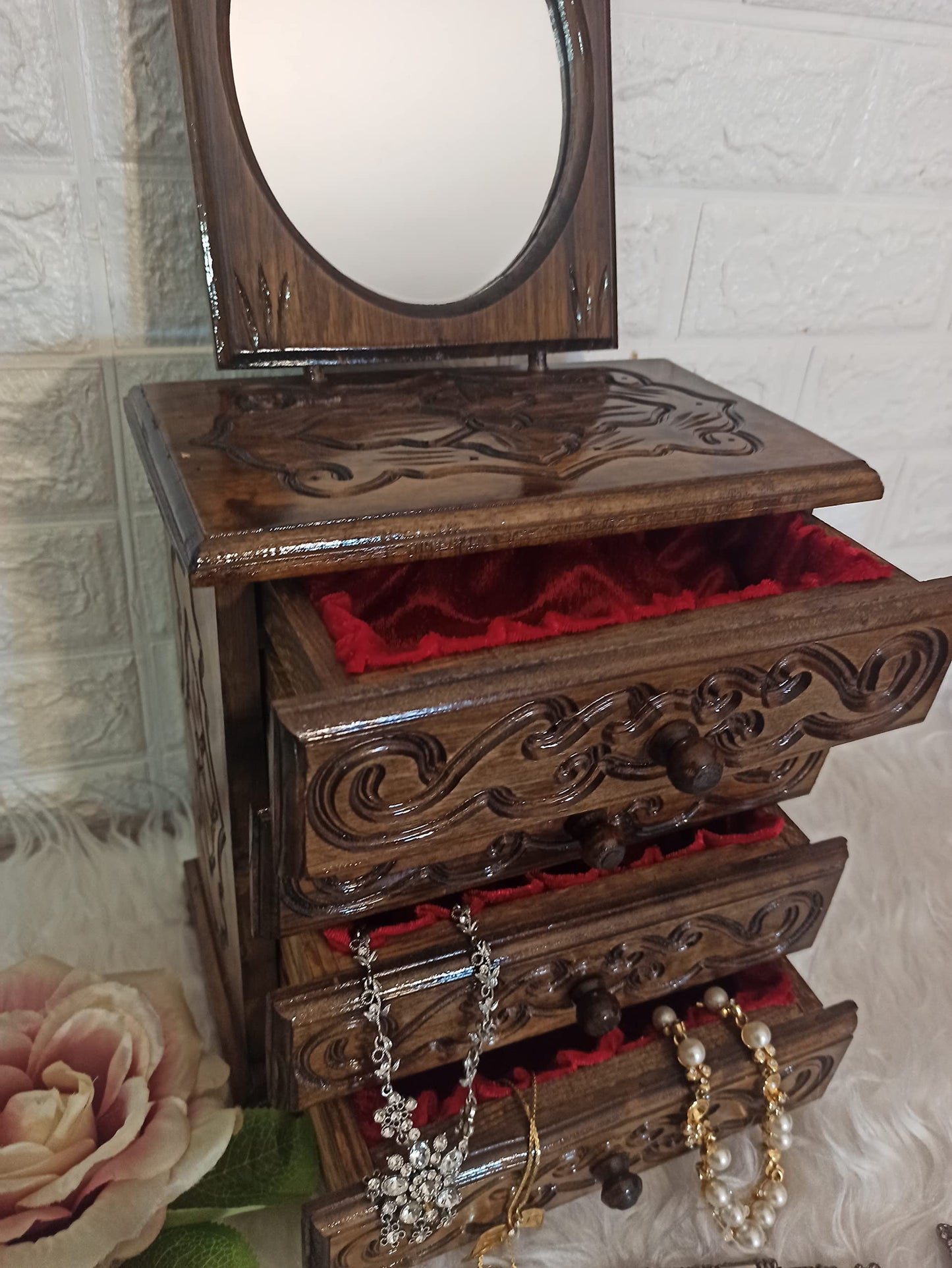 Handmade Walnut Jewelry Box with Drawers