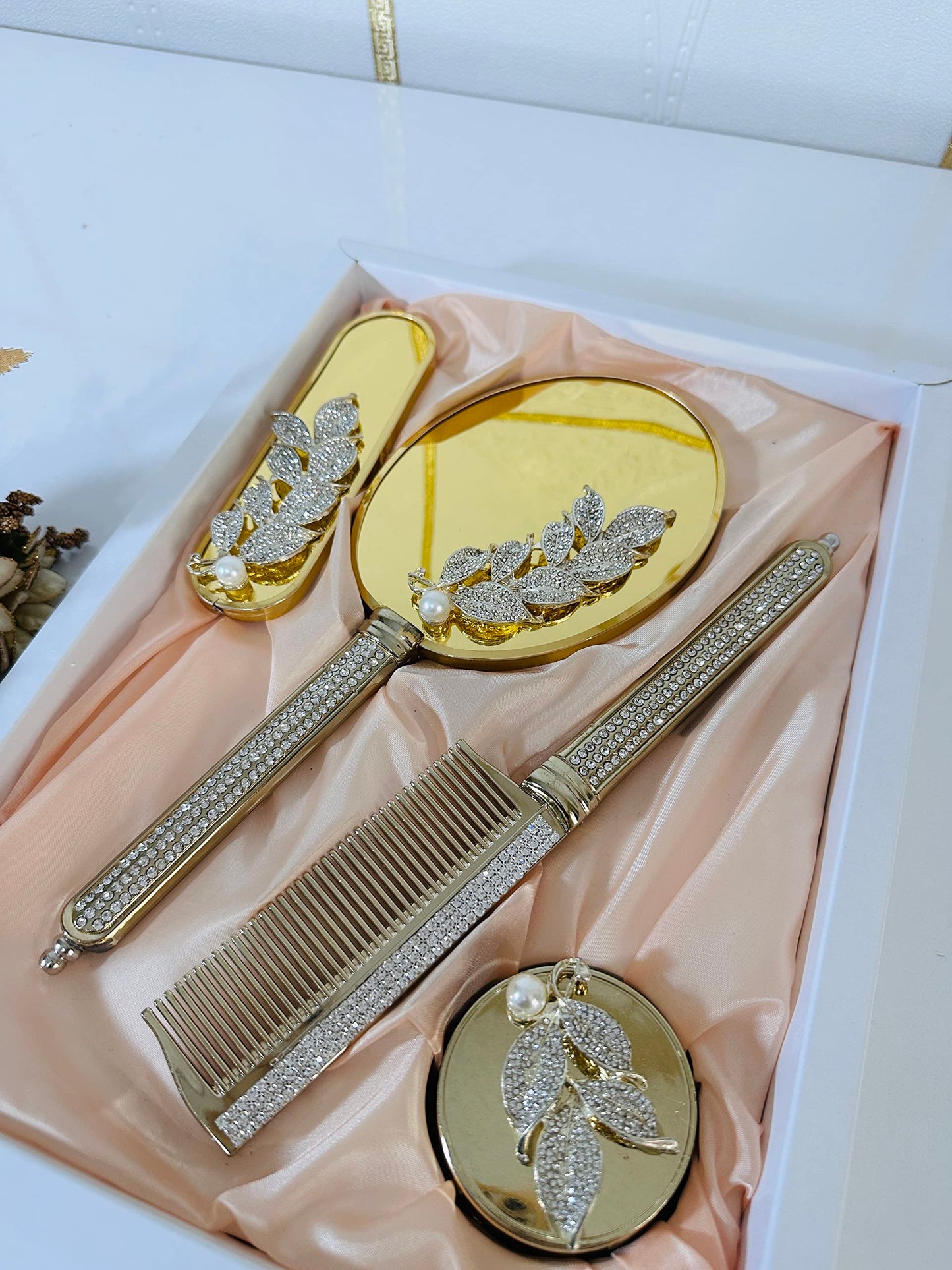 Elegant Vintage Vanity Mirror Comb Hair Brush Set | Handcrafted Beauty Ensemble