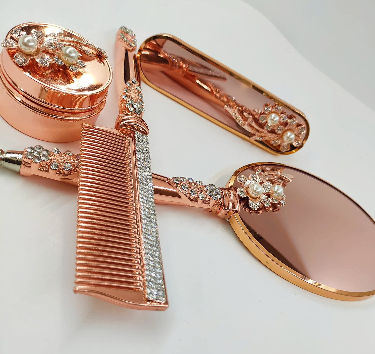 Vintage Antique Vanity Mirror Comb Hair Brush Set | Exquisite Handcrafted Beauty Essentials