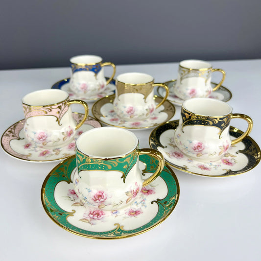 Set of 6 Turkish Coffee Cups and Saucers